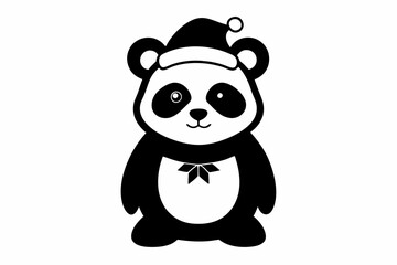 Cute Christmas Panda Black Silhouette,