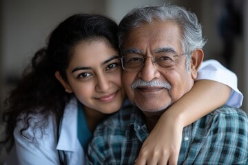 Young Woman Embracing Her Grandfather with Love and Affection
