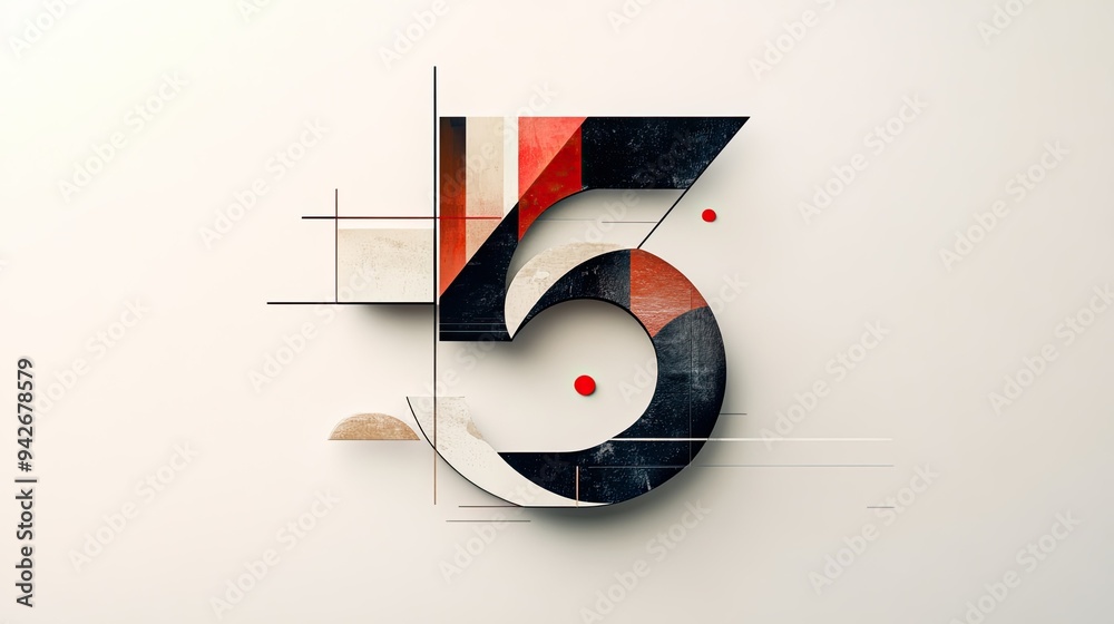 Fototapete abstract geometric elements creating the number 5 in a sleek, modern style on a clean background.