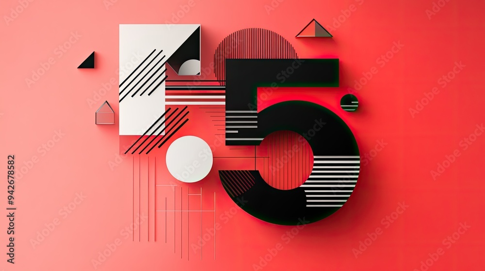 Fototapete abstract geometric elements creating the number 5 in a sleek, modern style on a clean background.