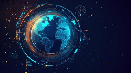 Abstract lines and shapes creating a stylized Earth icon with mathematical symbols, emphasizing simplicity and clarity.