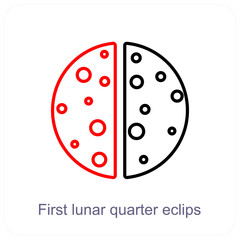 First lunar quarter eclips and astronomy icon concept