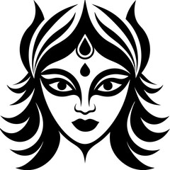 Maa Durga Trinayon In Durga puja held during Navaratri. Maha Durga shashthi, saptami, ashtami, navami, bijoya. Three Eyes Only Illustration
