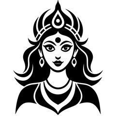 Maa Durga Trinayon In Durga puja held during Navaratri. Maha Durga shashthi, saptami, ashtami, navami, bijoya. Three Eyes Only Illustration
