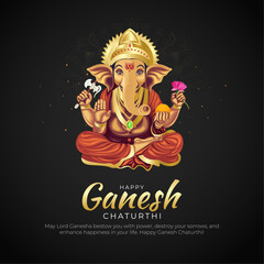 Happy Ganesh Chaturthi Post and Greeting Card. Lord Ganesh Birthday Celebration Banner and Poster with Text Vector Illustration