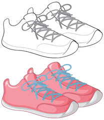 Colorful and Outline Sneakers Illustration