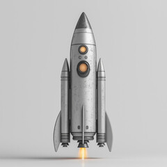 A silver space rocket isolated on a white background