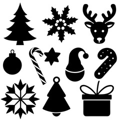 Christmas icons set  silhouette vector