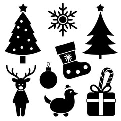 Christmas icons set  silhouette vector