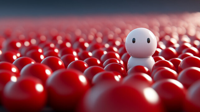 modern, slick 3D figure stands out in a vivid color, contrasting sharply with its surroundings. The unique hue highlights individuality and diversity, symbolizing uniqueness and self-expression