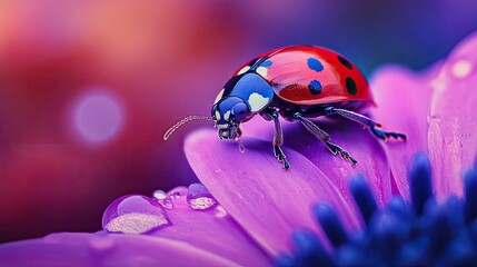Lady bug, purple flower. Generative AI