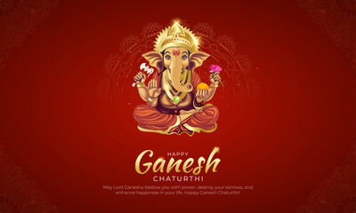 Happy Ganesh Chaturthi Banner and Greeting Card. Birthday Celebration of Lord Ganesh Background with Text and Lord Ganesha Vector Illustration