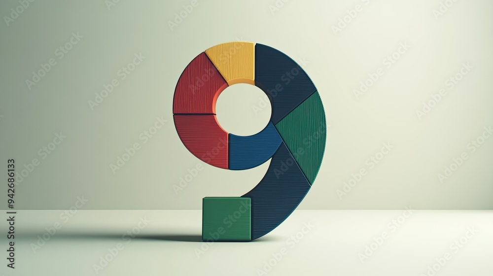 Fototapete simple geometric shapes forming the number 9, emphasizing minimalism and clarity on a plain backdrop