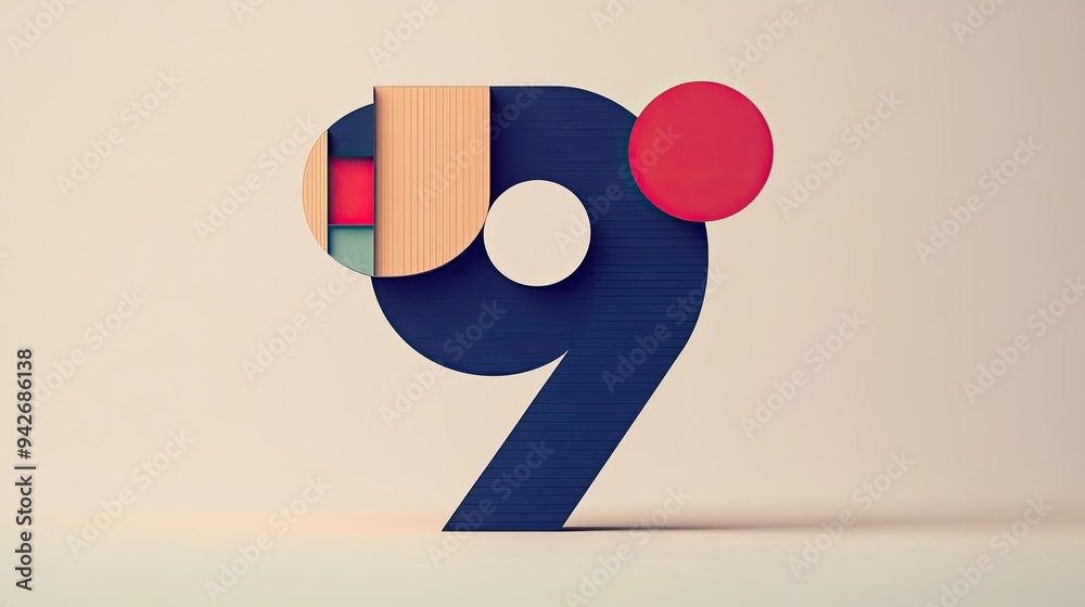 Fototapete simple geometric shapes forming the number 9, emphasizing minimalism and clarity on a plain backdrop