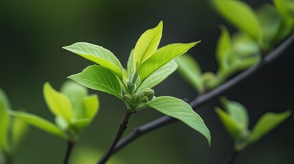 Leaves sprout spring season. Generative AI