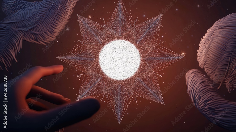 Poster six-pointed glowing star