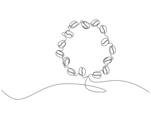 Continuous one line drawing of coffee beans. One line drawing illustration of roasted coffee beans. International coffee day concept line art. Editable outline
