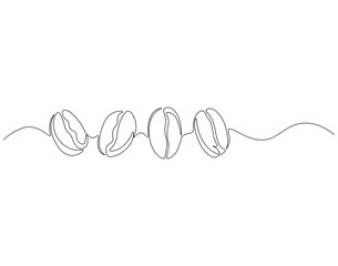 Obraz premium Continuous one line drawing of coffee beans. One line drawing illustration of roasted coffee beans. International coffee day concept line art. Editable outline