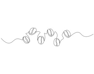 Continuous one line drawing of coffee beans. One line drawing illustration of roasted coffee beans. International coffee day concept line art. Editable outline