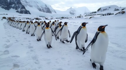 Obraz premium Emperor penguin band marching scene without copyright restrictions