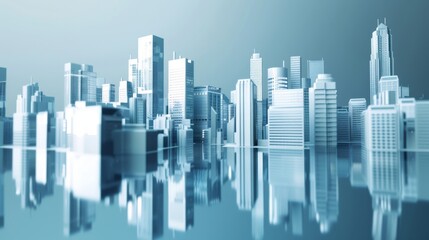 Fototapeta premium City skyline layout with skyscrapers in 3D, copy space, covering all objects, deep depth of field.