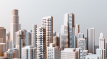 Obraz premium Urban skyscraper layout development, 3D model, copy space, full object coverage, deep depth of field.