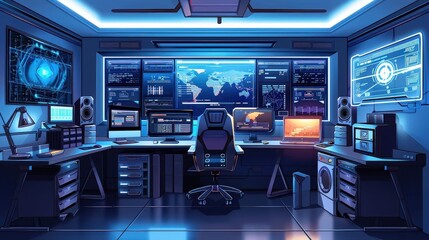 Fototapeta premium Remote working space with hightech equipment, depicting the future of work