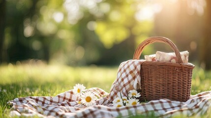 Picnic basket and space. Generative AI