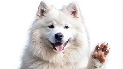 Fototapeta premium A Smiling White Dog Waving With Its Paw