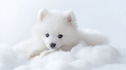 Puppy white background fluffy. Generative AI