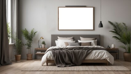Minimalist Bedroom with White Bedding and Wooden Bed Frame