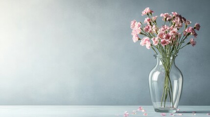 Fototapeta premium A delicate glass vase holding vibrant flowers that wilt instantly upon contact, the petals falling like tears, capturing the ephemeral nature of beauty