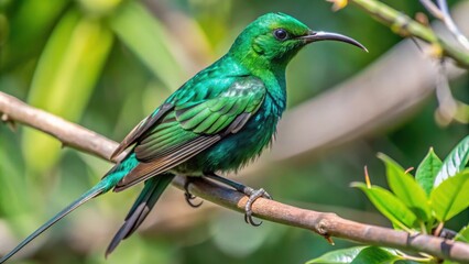 Fototapeta premium A Vibrant Green Sunbird Perched on a Branch