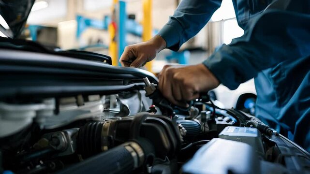 A mechanic skillfully repairs a car's engine, showcasing expertise in automotive technology and attention to detail while ensuring the vehicle operates efficiently and safely.