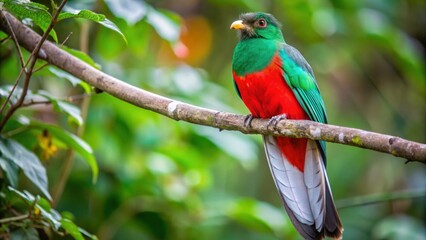 Obraz premium A Vibrant Green and Red Quetzal Perched on a Branch