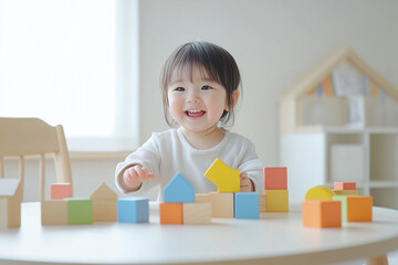 積み木で遊ぶ子供