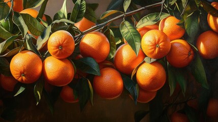 Ripe oranges branch juicy. Generative AI