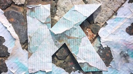 A Torn Letter "K" on a Weathered Stone Wall