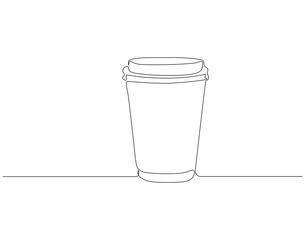 Continuous one line drawing of paper cup of coffee. One line drawing illustration of coffee takeaway. International coffee day concept single line. Editable outline.