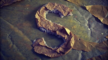 Torn Paper Forming the Letter "S" on a Crumpled Background