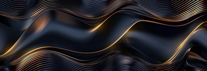 Naklejka premium Abstract Golden Waves on a Black Background