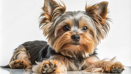 Fototapeta premium Close-up Portrait of a Yorkshire Terrier Dog Lying Down