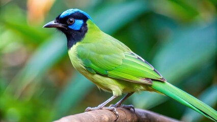 Fototapeta premium A Green and Blue Bird Perched on a Branch