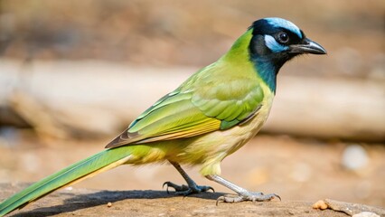 Obraz premium Green-and-Blue Jay Perched on a Branch