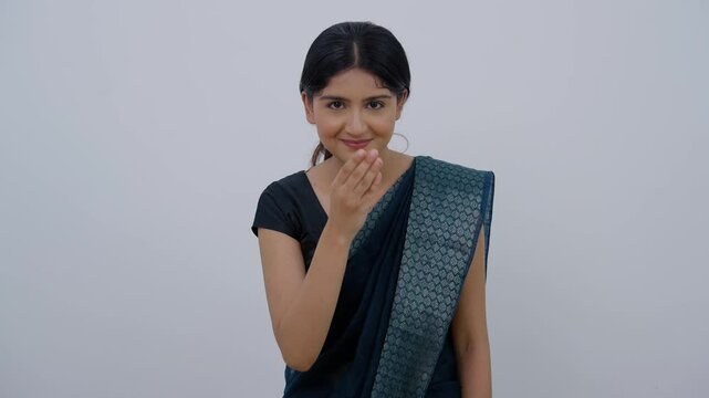 Indian Woman in Saree Greeting Adab