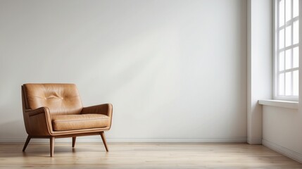 Tan Leather Armchair in a Minimalist Room with a Window