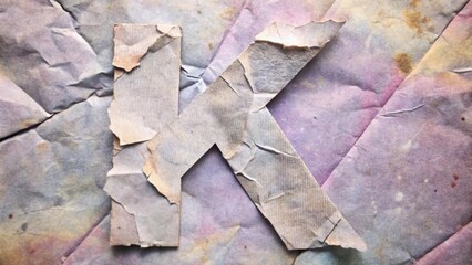 Torn Paper Letter "K" on Wrinkled and Stained Background