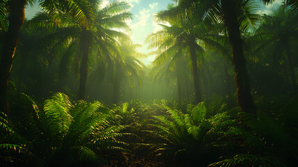 Naklejka premium realistic palm tree garden, green palm tree field