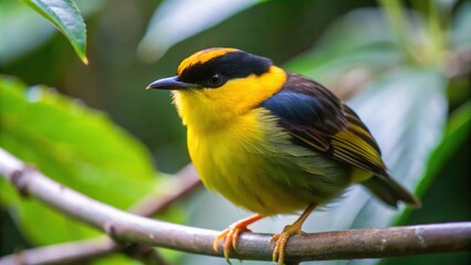 Obraz premium A Yellow-Breasted Bird Perched on a Branch