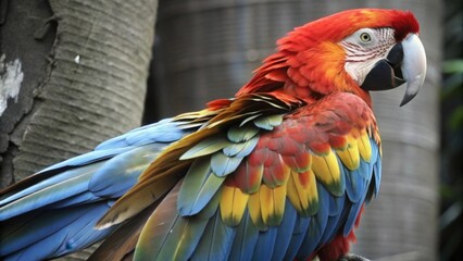 Obraz premium Colorful Scarlet Macaw with Blue and Yellow Feathers